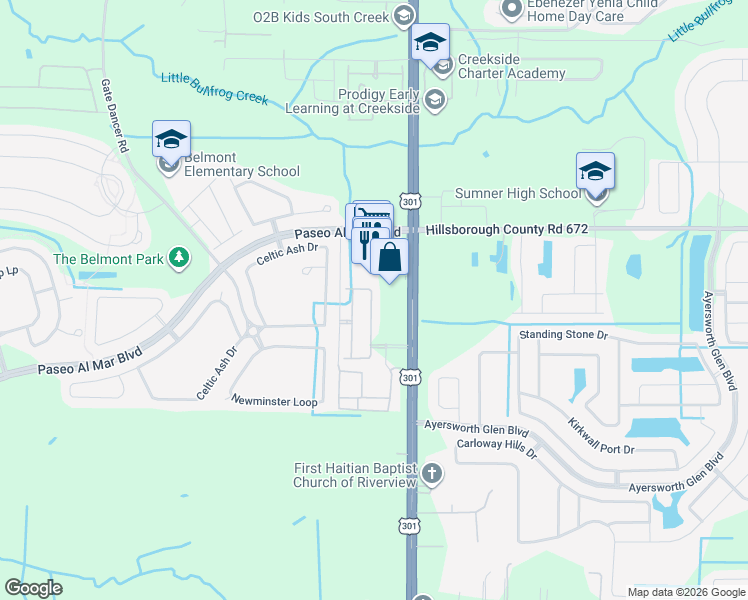 map of restaurants, bars, coffee shops, grocery stores, and more near 14345 U.S. 301 in Wimauma