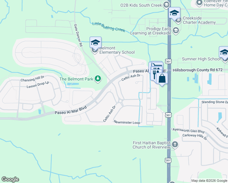 map of restaurants, bars, coffee shops, grocery stores, and more near 10036 Smarty Jones Drive in Ruskin