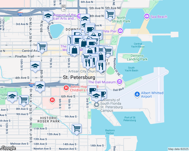 map of restaurants, bars, coffee shops, grocery stores, and more near 320 3rd Street South in St. Petersburg
