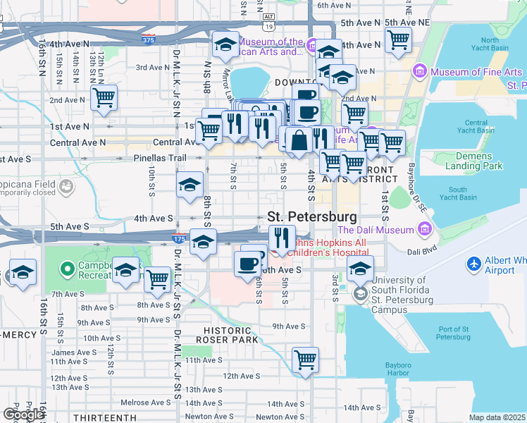 map of restaurants, bars, coffee shops, grocery stores, and more near in St. Petersburg