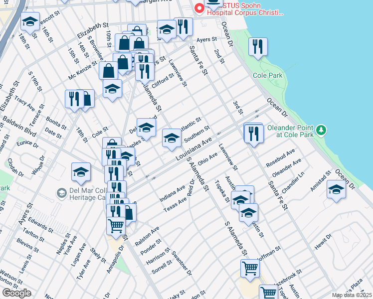 map of restaurants, bars, coffee shops, grocery stores, and more near 464 Louisiana Avenue in Corpus Christi