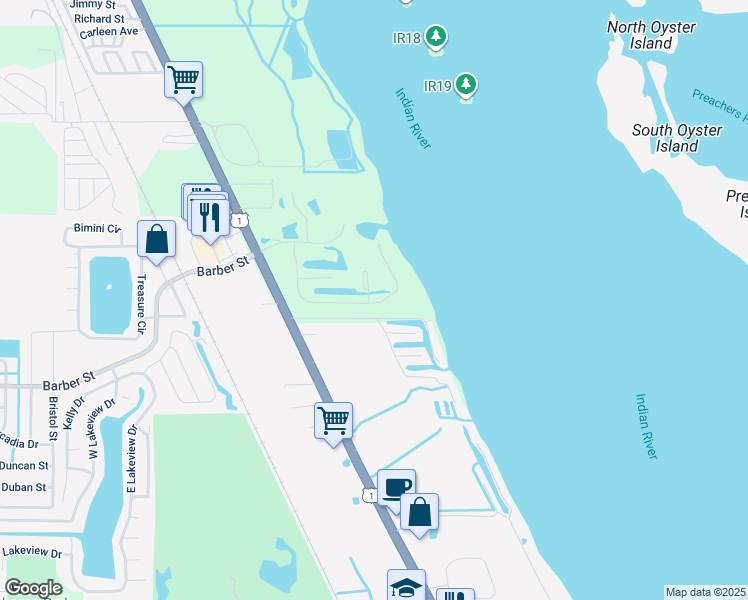 map of restaurants, bars, coffee shops, grocery stores, and more near 9635 Estuary Way in Sebastian