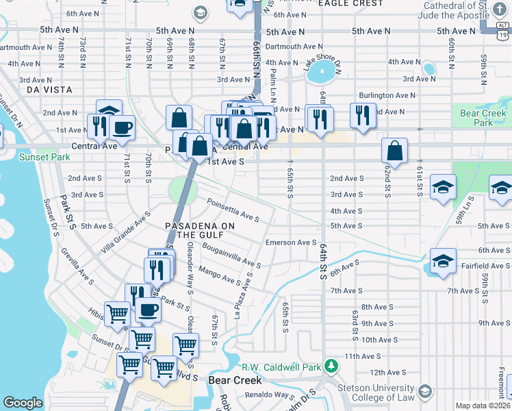map of restaurants, bars, coffee shops, grocery stores, and more near 6570 3rd Avenue South in St. Petersburg