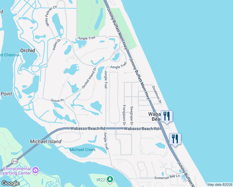 map of restaurants, bars, coffee shops, grocery stores, and more near 9550 East Maiden Court in Vero Beach