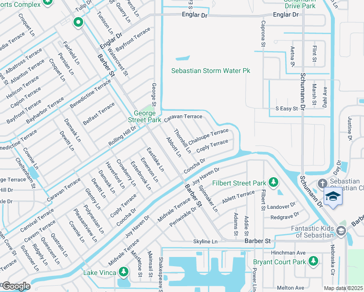 map of restaurants, bars, coffee shops, grocery stores, and more near 1411 Thornhill Lane in Sebastian