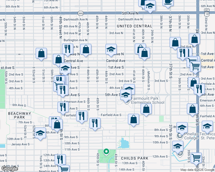 map of restaurants, bars, coffee shops, grocery stores, and more near in St. Petersburg