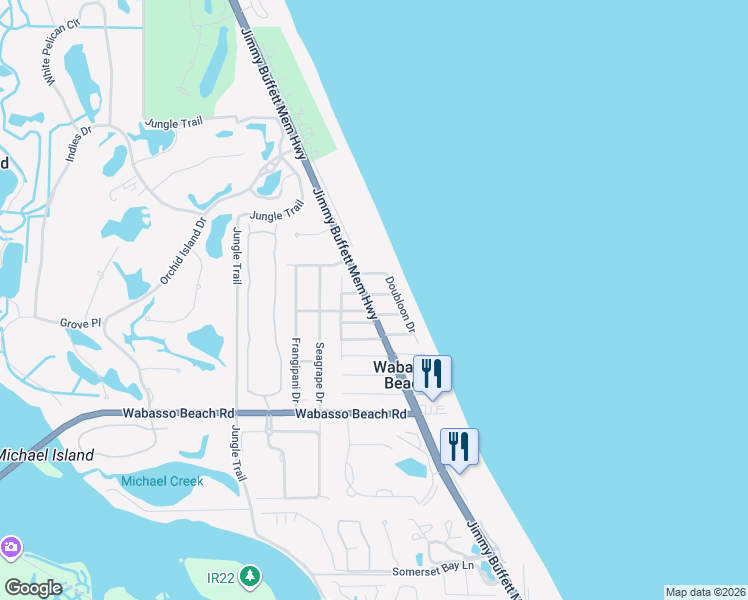 map of restaurants, bars, coffee shops, grocery stores, and more near 1850 East Cayman Road in Vero Beach