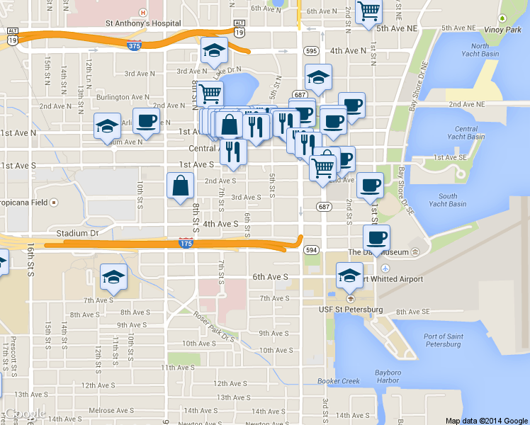 map of restaurants, bars, coffee shops, grocery stores, and more near in St. Petersburg