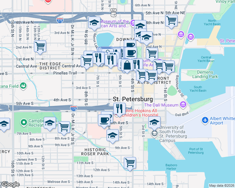 map of restaurants, bars, coffee shops, grocery stores, and more near in St. Petersburg
