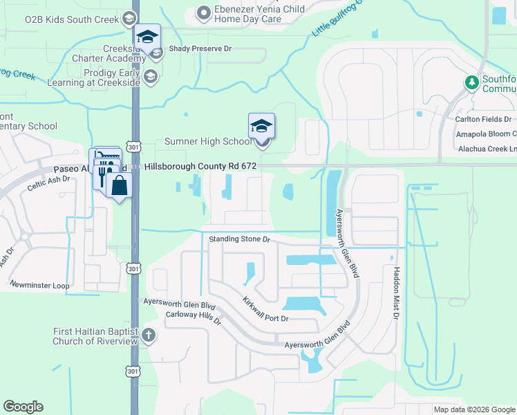 map of restaurants, bars, coffee shops, grocery stores, and more near 14323 Romeo Boulevard in Wimauma