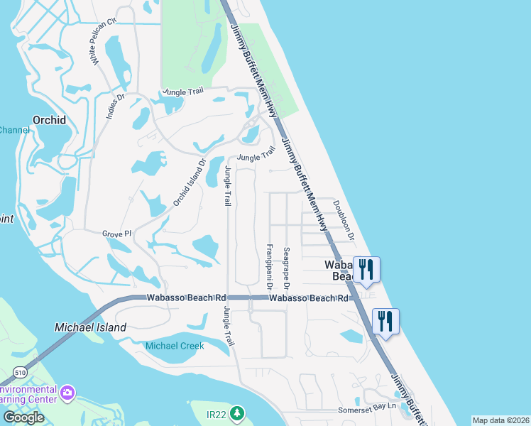 map of restaurants, bars, coffee shops, grocery stores, and more near 9550 East Maiden Court in Vero Beach