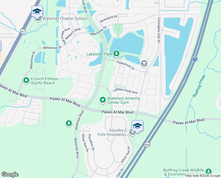 map of restaurants, bars, coffee shops, grocery stores, and more near 7203 Meeting House Lane in Apollo Beach