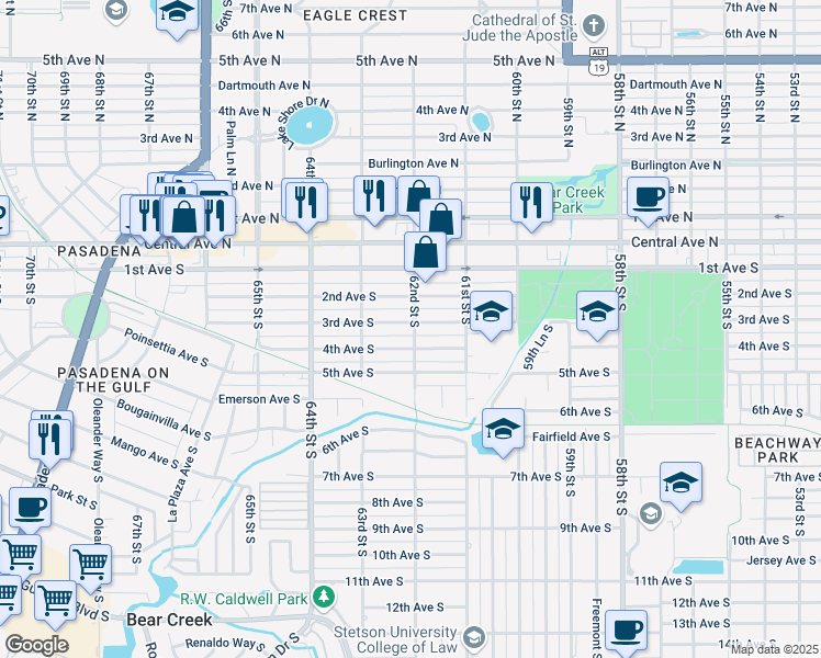 map of restaurants, bars, coffee shops, grocery stores, and more near 6200 3rd Avenue South in St. Petersburg