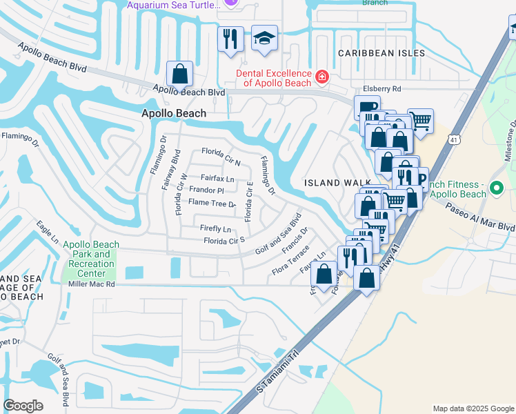 map of restaurants, bars, coffee shops, grocery stores, and more near 6220 Florida Drive in Apollo Beach