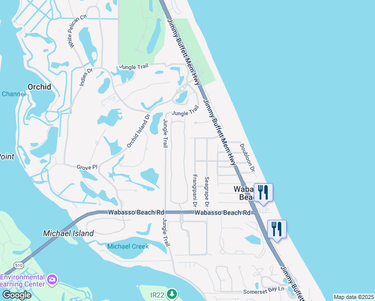 map of restaurants, bars, coffee shops, grocery stores, and more near 9550 East Maiden Court in Vero Beach