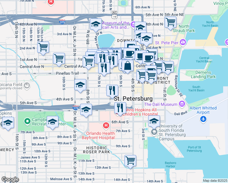 map of restaurants, bars, coffee shops, grocery stores, and more near in St. Petersburg