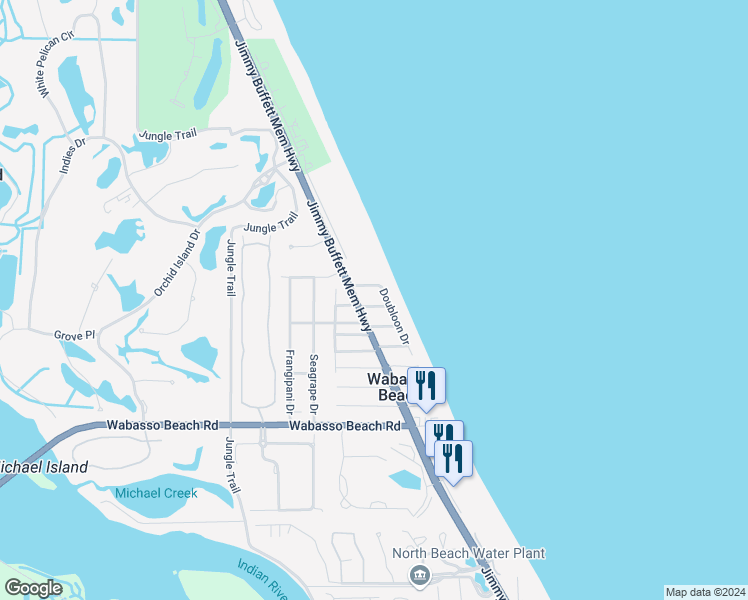 map of restaurants, bars, coffee shops, grocery stores, and more near 1850 E Cayman Rd in Vero Beach