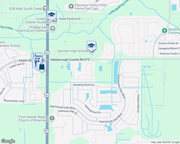 map of restaurants, bars, coffee shops, grocery stores, and more near 14323 Romeo Boulevard in Wimauma