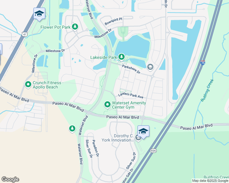 map of restaurants, bars, coffee shops, grocery stores, and more near 7203 Meeting House Lane in Apollo Beach