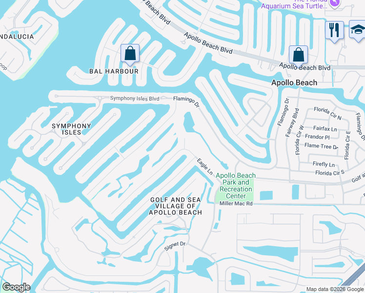 map of restaurants, bars, coffee shops, grocery stores, and more near 100 Par Court in Apollo Beach