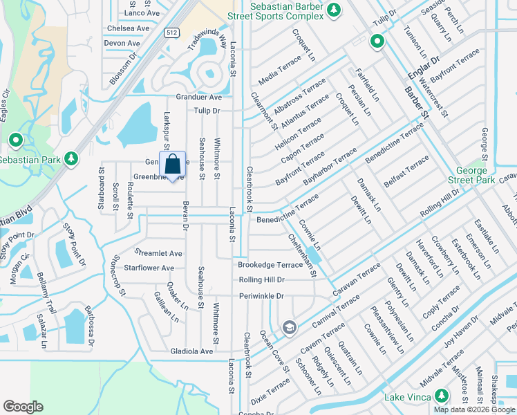 map of restaurants, bars, coffee shops, grocery stores, and more near 776 Bayharbor Terrace in Sebastian