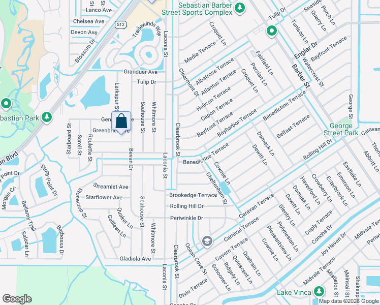 map of restaurants, bars, coffee shops, grocery stores, and more near 776 Bayharbor Terrace in Sebastian