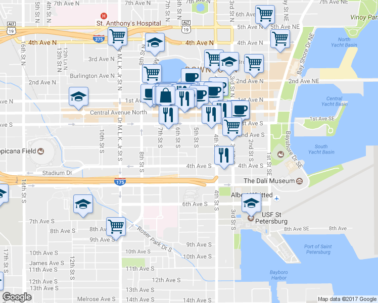 map of restaurants, bars, coffee shops, grocery stores, and more near in St. Petersburg
