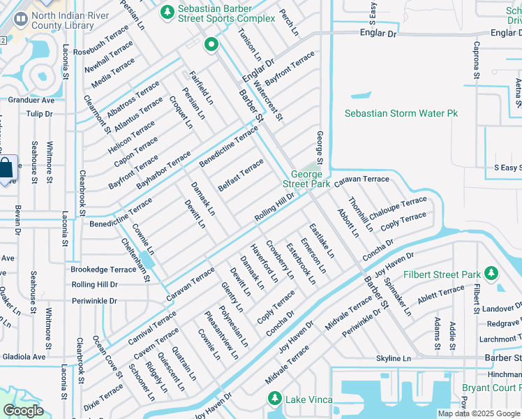 map of restaurants, bars, coffee shops, grocery stores, and more near 514 Rolling Hill Drive in Sebastian
