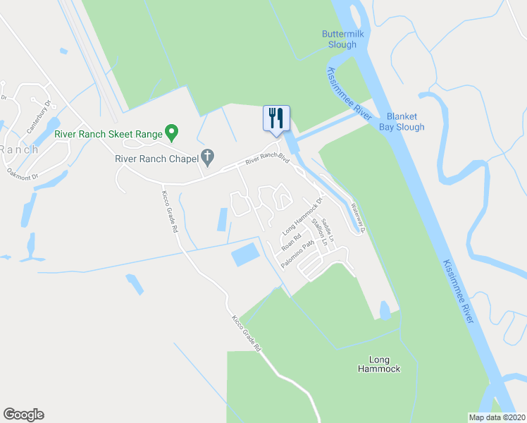 map of restaurants, bars, coffee shops, grocery stores, and more near 456 River Ranch Boulevard in River Ranch