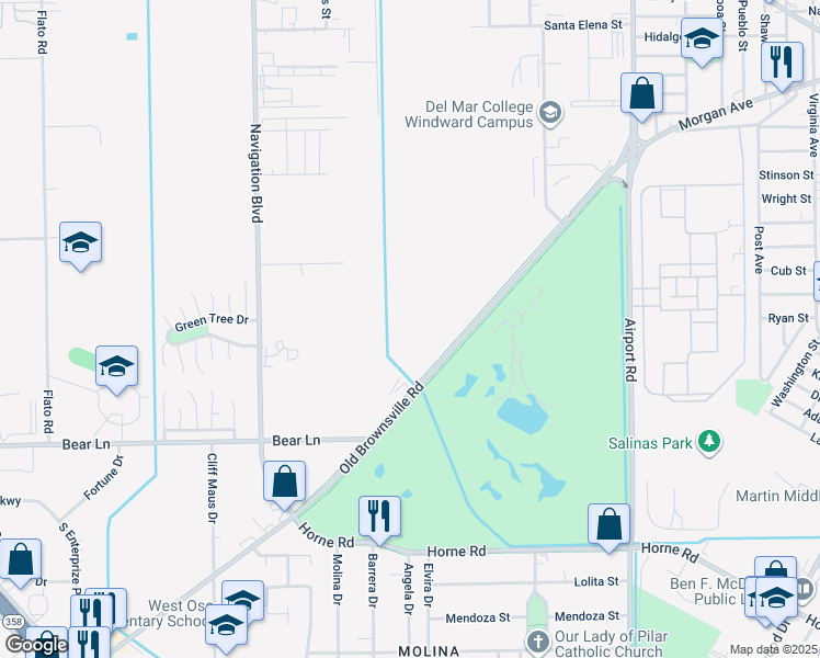 map of restaurants, bars, coffee shops, grocery stores, and more near 4650 Old Brownsville Road in Corpus Christi