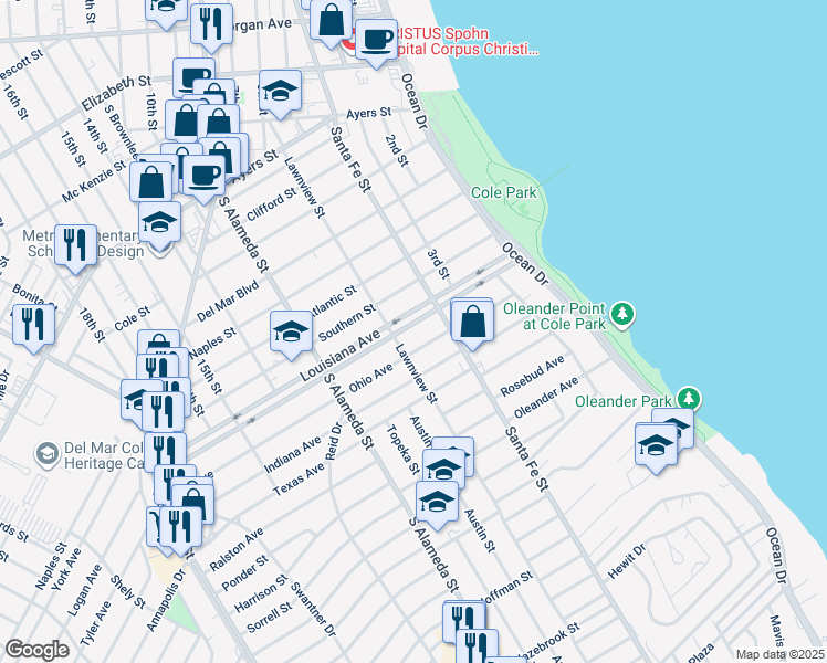 map of restaurants, bars, coffee shops, grocery stores, and more near 330 Ohio Avenue in Corpus Christi