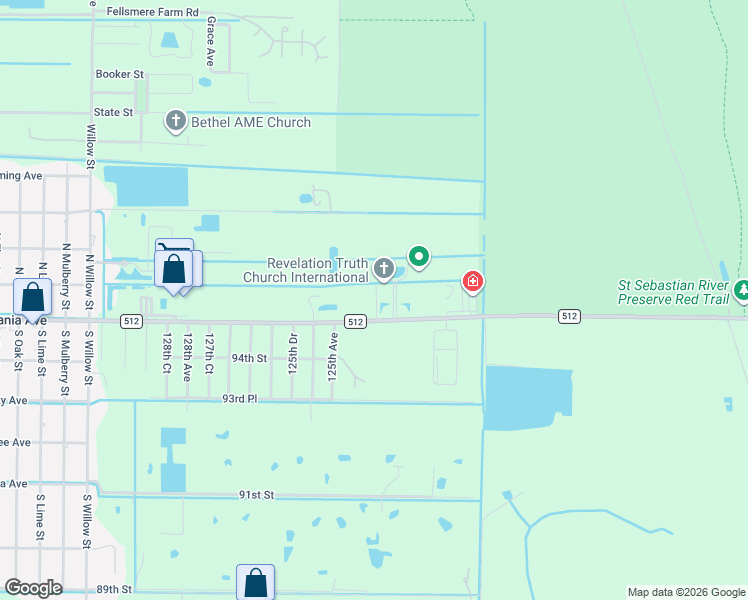 map of restaurants, bars, coffee shops, grocery stores, and more near 12425 County Road 512 in Fellsmere