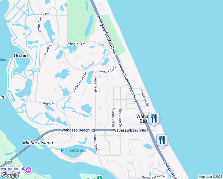 map of restaurants, bars, coffee shops, grocery stores, and more near 9550 East Maiden Court in Vero Beach