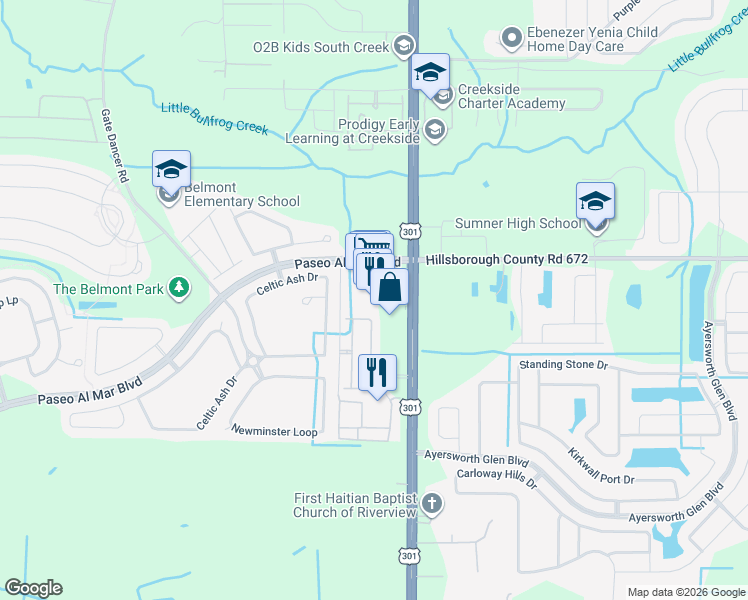 map of restaurants, bars, coffee shops, grocery stores, and more near 14345 U.S. 301 in Wimauma