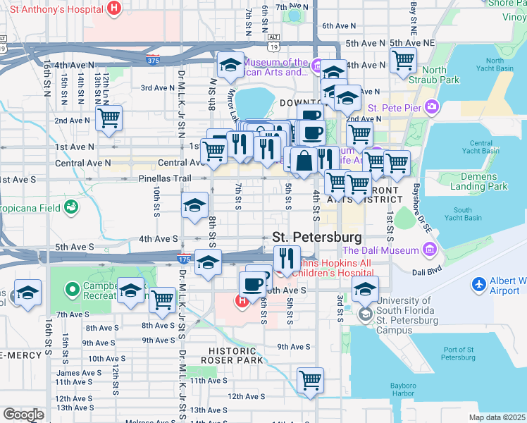 map of restaurants, bars, coffee shops, grocery stores, and more near in St. Petersburg