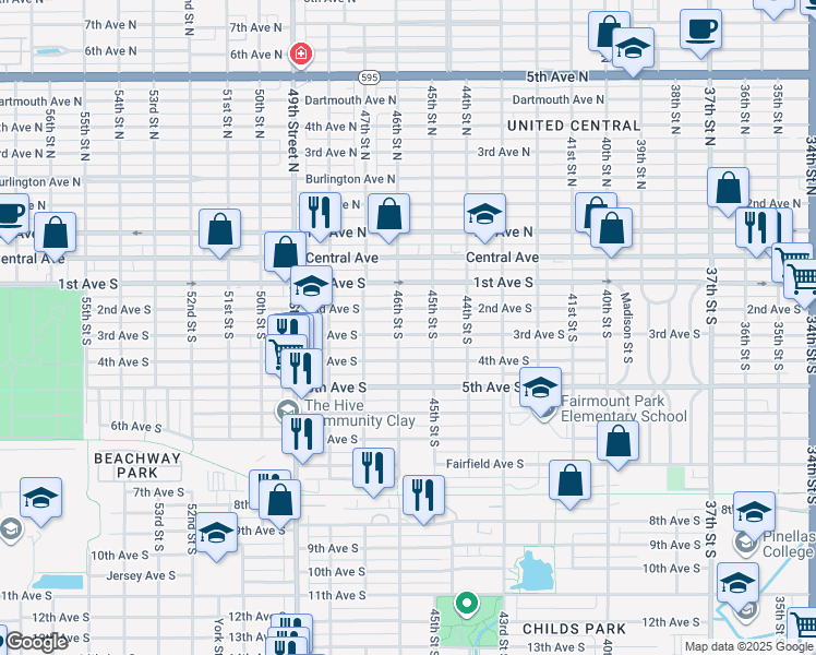 map of restaurants, bars, coffee shops, grocery stores, and more near 4526 3rd Avenue South in St. Petersburg