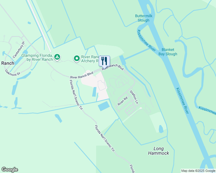 map of restaurants, bars, coffee shops, grocery stores, and more near 456 River Ranch Boulevard in River Ranch