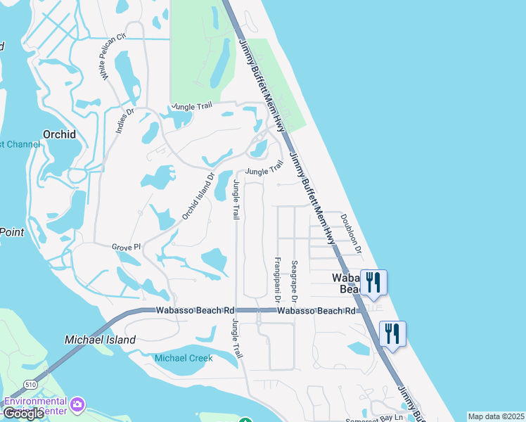 map of restaurants, bars, coffee shops, grocery stores, and more near 9605 East Maiden Court in Vero Beach