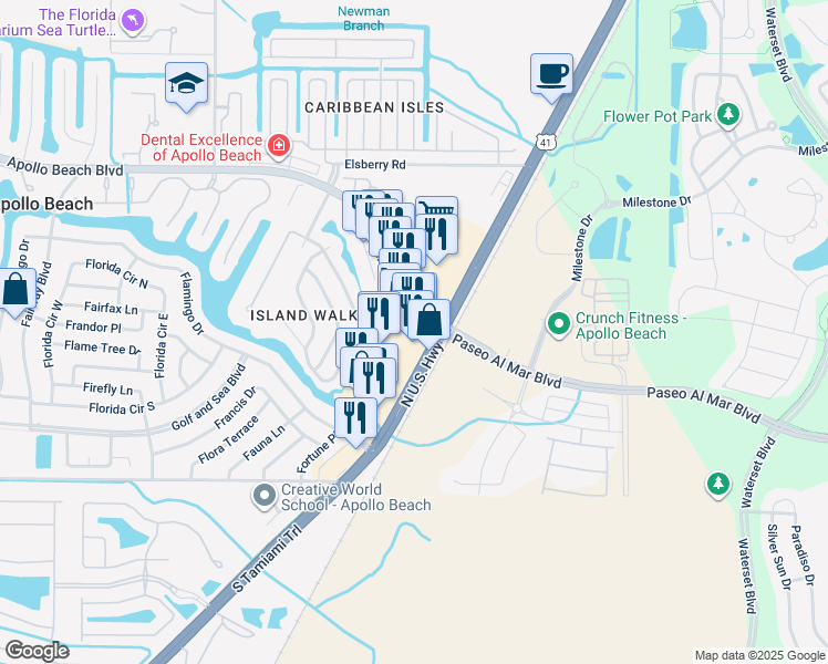 map of restaurants, bars, coffee shops, grocery stores, and more near 6190 North U.S. Highway 41 in Apollo Beach