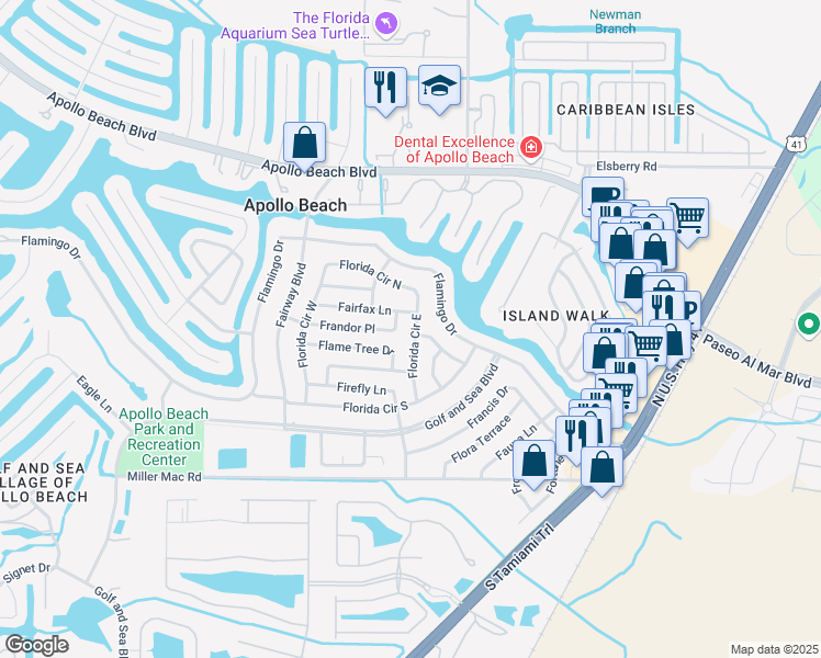 map of restaurants, bars, coffee shops, grocery stores, and more near 6246 Florida Circle East in Apollo Beach