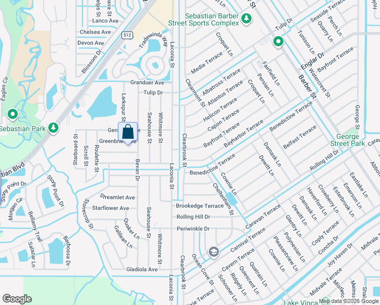 map of restaurants, bars, coffee shops, grocery stores, and more near 781 Bayfront Terrace in Sebastian