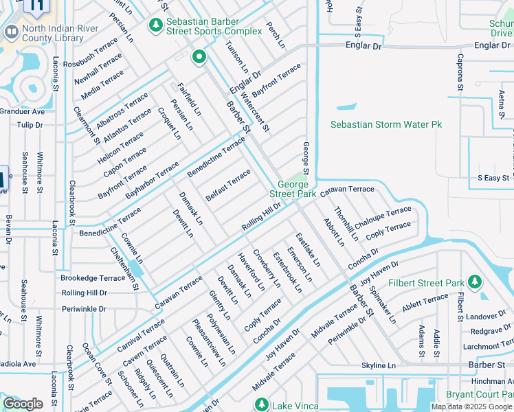 map of restaurants, bars, coffee shops, grocery stores, and more near 526 Browning Terrace in Sebastian