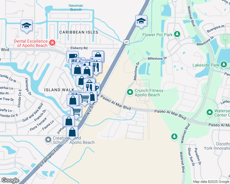 map of restaurants, bars, coffee shops, grocery stores, and more near 6428 North U.S. Highway 41 in Apollo Beach