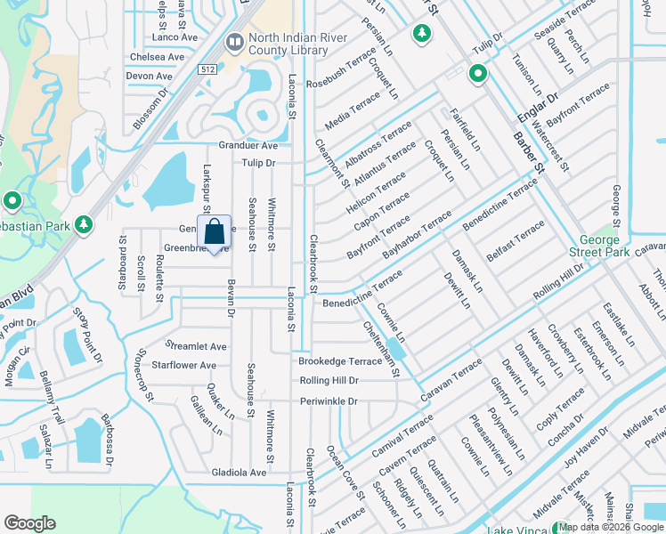 map of restaurants, bars, coffee shops, grocery stores, and more near 781 Bayfront Terrace in Sebastian