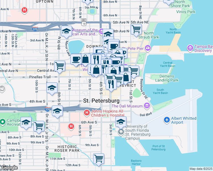 map of restaurants, bars, coffee shops, grocery stores, and more near in St. Petersburg