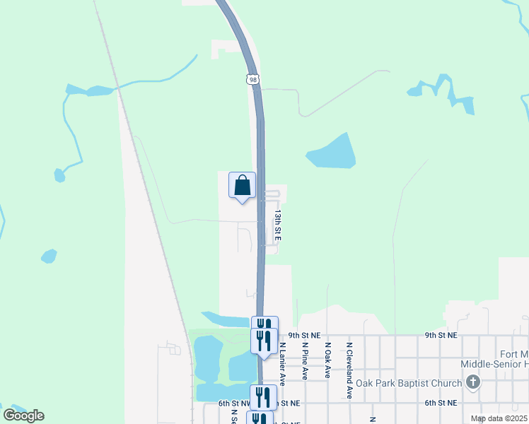 map of restaurants, bars, coffee shops, grocery stores, and more near 1320 Highway 17 in Fort Meade