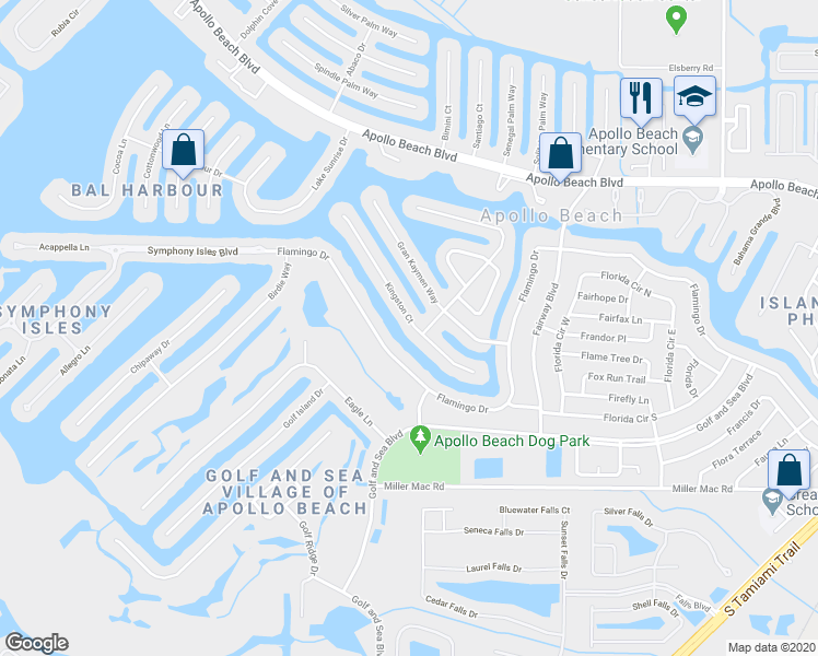 map of restaurants, bars, coffee shops, grocery stores, and more near 704 Kingston Court in Apollo Beach