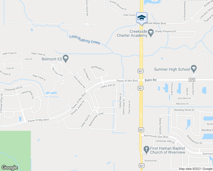 map of restaurants, bars, coffee shops, grocery stores, and more near 10223 Celtic Ash Drive in Ruskin