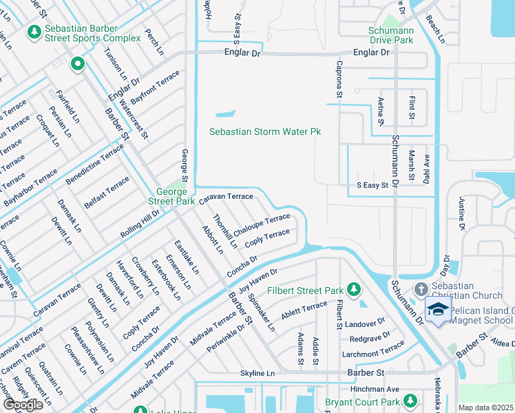 map of restaurants, bars, coffee shops, grocery stores, and more near 234 Caravan Terrace in Sebastian