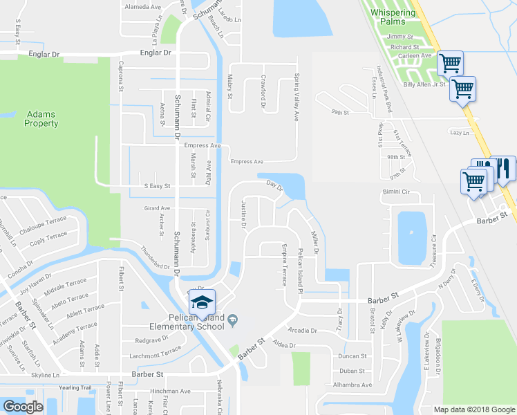 map of restaurants, bars, coffee shops, grocery stores, and more near Paddock Street in Sebastian